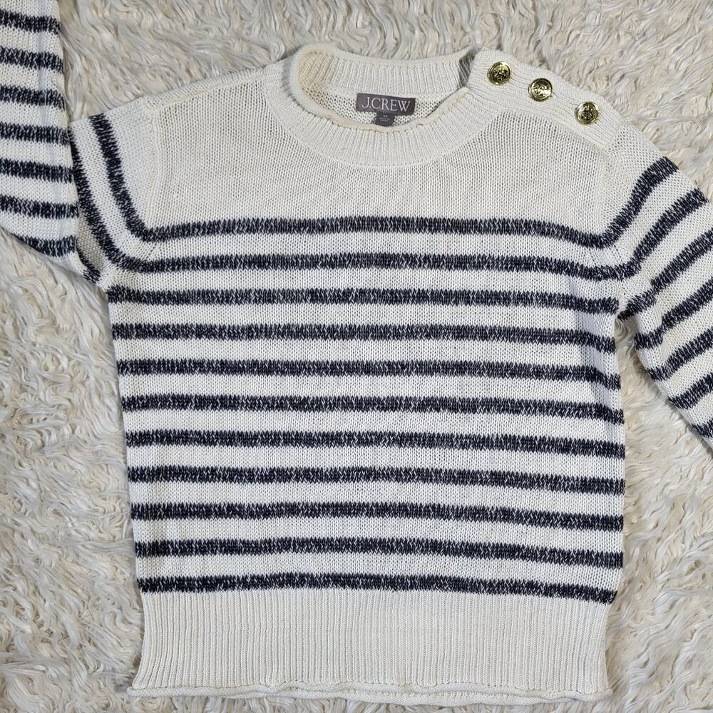 J.Crew Relaxed Linen Beach Sweater With Gold Shoulder Buttons - XS - Picture 4 of 14